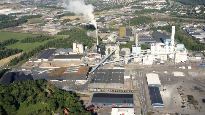 Photo rendering showing the siting of Mälarenergi’s planned biomass-fired CHP at its Västerås facility (photo courtesy Scheiwiller Svensson Arkitektkontor AB).